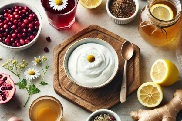 Natural remedies for yeast infections, including cranberry juice, probiotics, and herbal teas